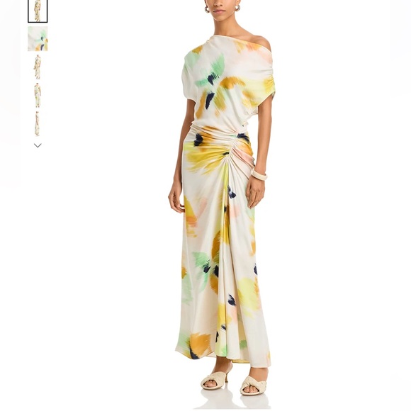 A.L.C. Dresses & Skirts - A.L.C One Shoulder Abstract Print Ruched Maxi Dress Size 0 Multicolor Silk Blend